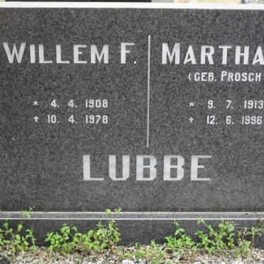 LUBBE Willem F. 1908-1978 &amp; Martha M. PROSCH 1913-1996