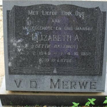 MERWE Elizabeth A., v.d. nee HATTINGH 1949-1988