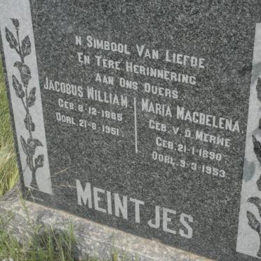 MEINTJES Jacobus William 1885-1951 &amp; Maria Magdelena V.D. MERWE 1890-1953