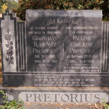PRETORIUS Christiaan R. de Wet 1880-1954 &amp; Pauline Caroline BARTMAN 1880-1958
