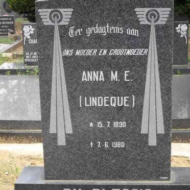 PLESSIS Anna M.E., du nee LINDEQUE 1890-1980