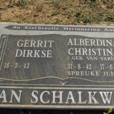 SCHALKWYK Gerrit Dirkse, van 1942- &amp; Alberdina Christina VAN VARIK 1942-1997 