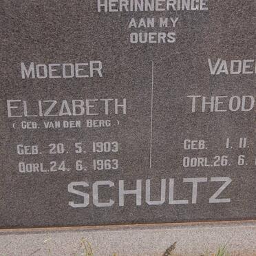 SCHULTZ Theodor 1888-1966 &amp; Elizabeth VAN DEN BERG 1903-1963