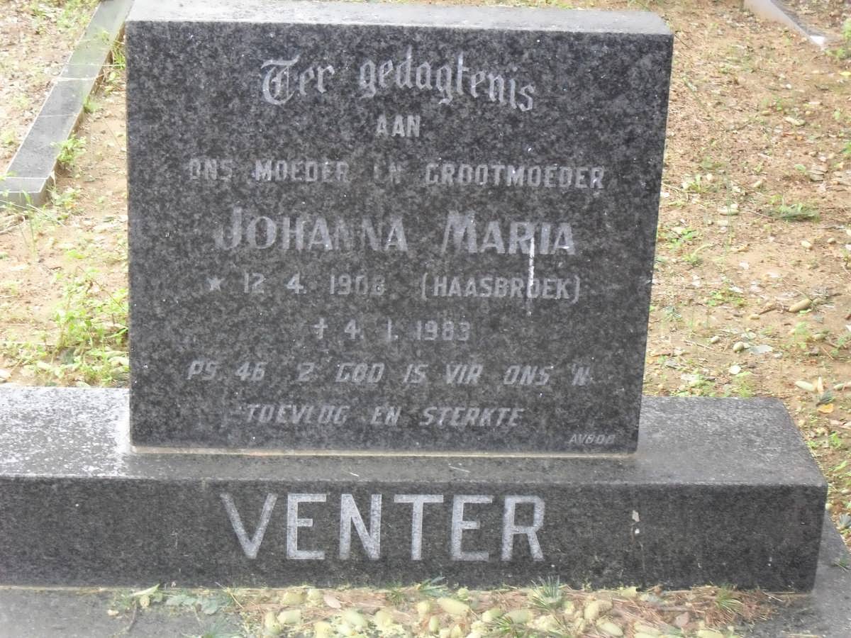 VENTER Johanna Maria nee HAASBROEK 1900-1983