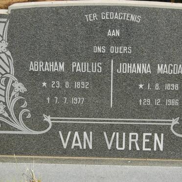 VUREN Abraham Paulus, van 1892-1977 &amp; Johanna Magdalena 1898-1986