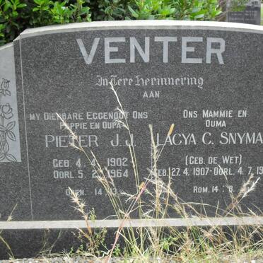 VENTER Pieter J.J. 1902-1964 &amp; Lacya C. Snyman DE WET 1907-1979
