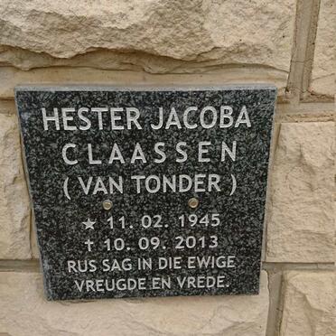 CLAASEN Hester Jacoba nee VAN TONDER 1945-2013
