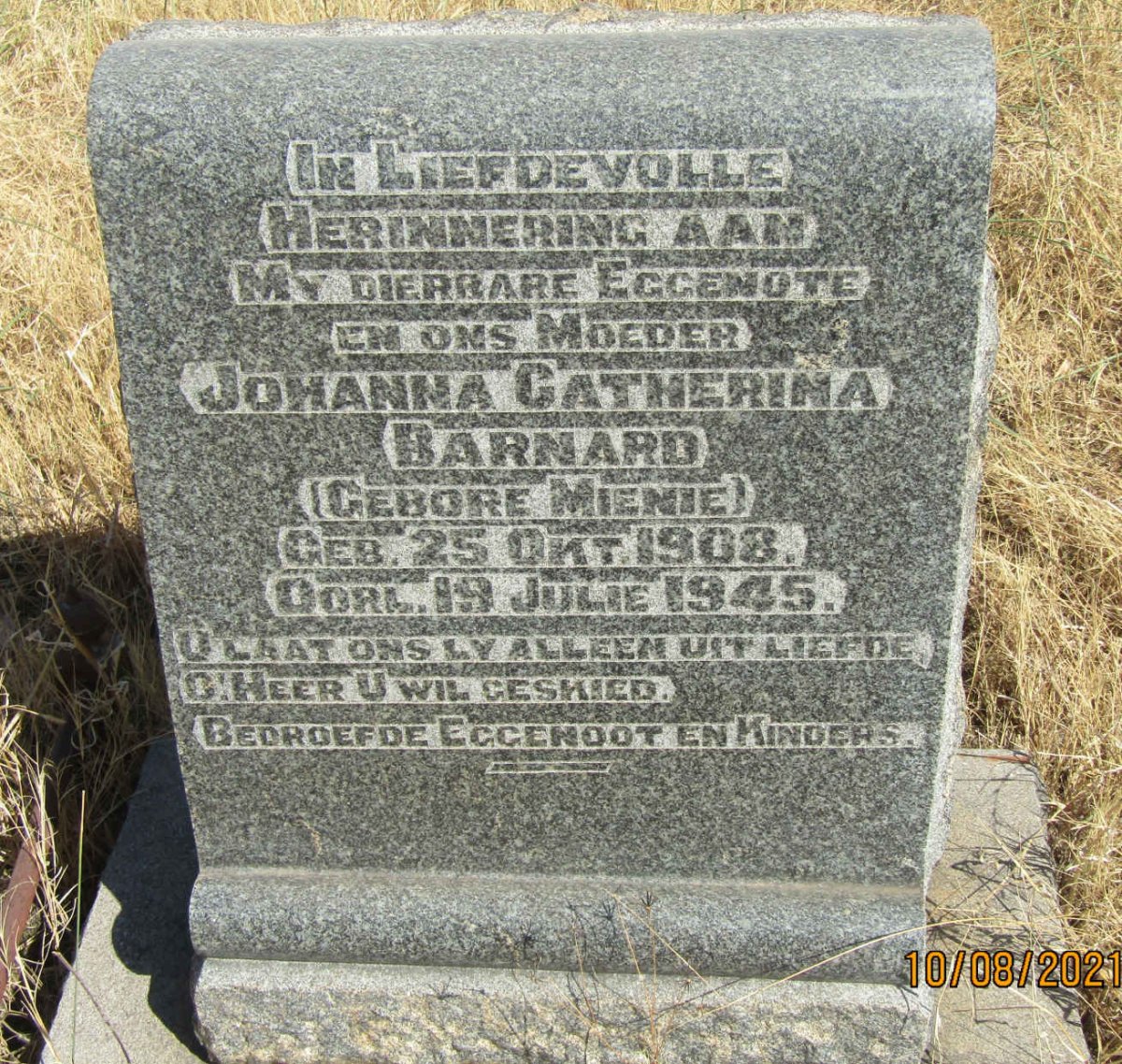 BARNARD Johanna Catherina nee MIENIE 1908-1945