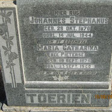 TOERIEN Johannes Stephanus 1870-1944 &amp; Maria Catharina PIETERSE 1875-1960