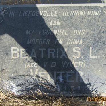 VENTER Beatrix S.L. nee V. D. VYVER 1919-19?
