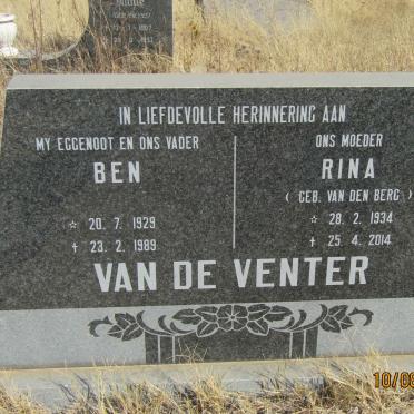 VENTER Ben, van de 1929-1989 &amp; Rina VAN DEN BERG 1934-2014