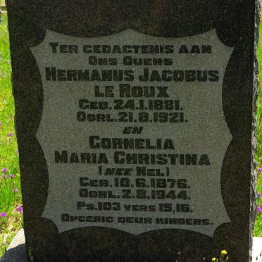 ROUX Hermanus Jacobus, le 1881-1921 &amp; Cornelia Maria Christina NEL 1876-1944