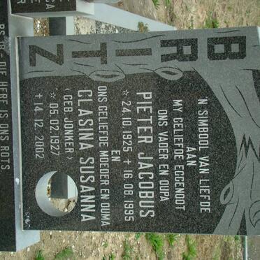 BRITZ Pieter Jacobus 1925-1995 &amp; Clasina Susanna JONKER 1927-2002