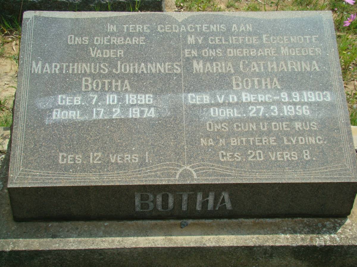 BOTHA Marthinus Johannes 1896-1974 &amp; Maria Catharina VAN DEN BERG 1903-1956