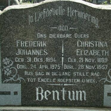 BENTUM Frederik Johannes 1894-1975 &amp; Christina Elizabeth 1899-1957