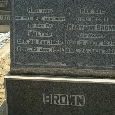BROWN Walter 1868-1951 &amp; Maryann MADDEN 1875-1965