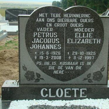 CLOETE Petrus Jacobus Johannes 1926-2008 &amp; Ellie Elizabeth 1925-1997