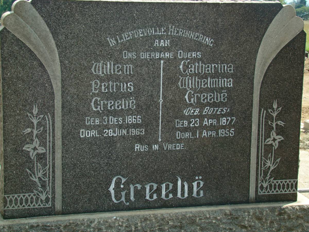 GREEVË Willem Petrus 1866-1963 &amp; Catharina Wilhelmina BOTES 1877-1955