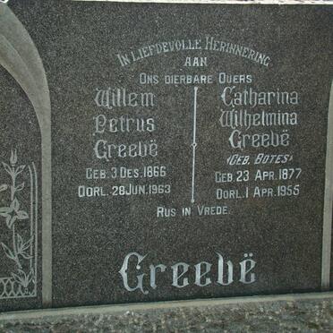 GREEVË Willem Petrus 1866-1963 &amp; Catharina Wilhelmina BOTES 1877-1955