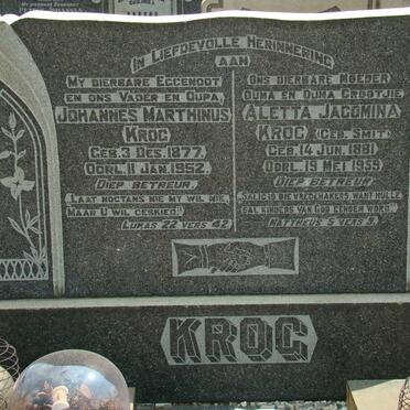 KROG Johannes Marthinus 1877-1952 &amp; Aletta Jacomina SMIT 1881-1959