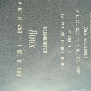 MOOLMAN Carolina nee WILLEMSE 1913-1998 :: ROUX Granddaughter 1961-1961