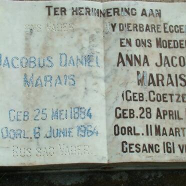 MARAIS Jacobus Daniel 1884-1964 &amp; Anna Jacoba COETZER 1889-1956