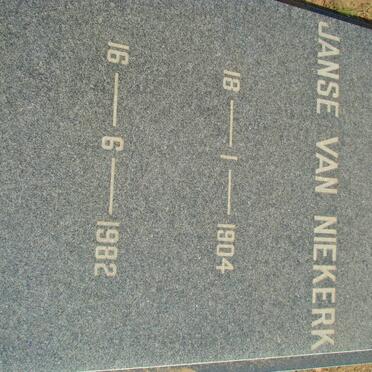 NIEKERK Cornelis, Janse van 1904-1982