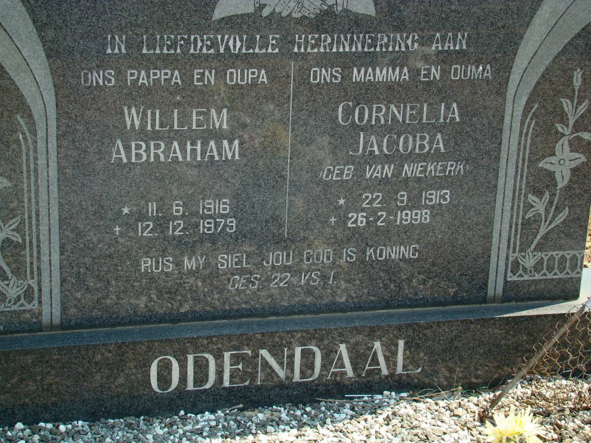 ODENDAAL Willem Abraham 1916-1979 &amp; Cornelia Jacoba VAN NIEKERK 1913-1998