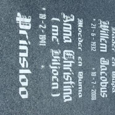 PRINSLOO Willem Jacobus 1932-2008 &amp; Anna Christina VILJOEN 1941-