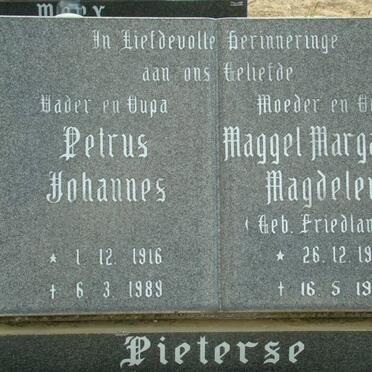 PIETERSE Petrus Johannes 1916-1989 &amp; Maggel Margaretha Magdalena FRIEDLANDER 1918-1996