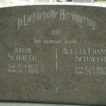 SCHAFER Johan 1875-1958 &amp; Aletta Fransina 1880-1958