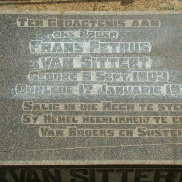 SITTERT Frans Petrus, van 1903-1932