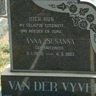 VYVER Anna Susanna, van der nee KRITZINGER 1900-1962
