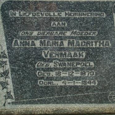 VERMAAK Anna Maria Magritha nee SWANEPOEL 1870-1944