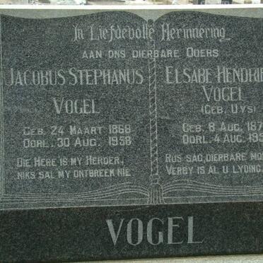 VOGEL Jacobus Stephanus 1868-1958 &amp; Elsabe Hendriena UYS 1874-1957