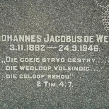WET Johannes Jacobus, de 1892-1946