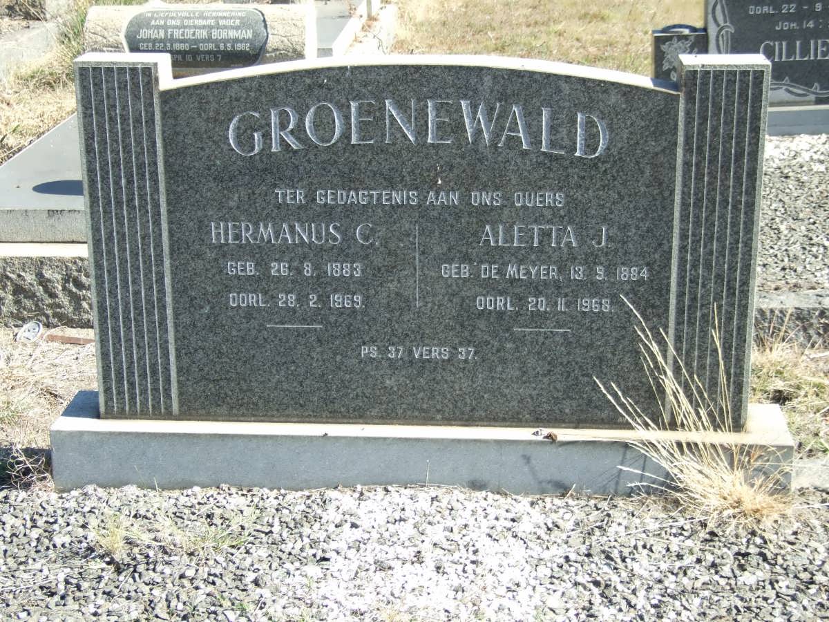 GROENEWALD Hermanus C. 1883-1969 &amp; Aletta J. de MEYER 1884-1968