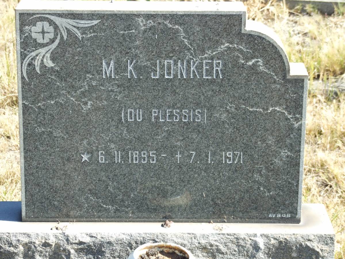 JONKER M.K. nee DU PLESSIS 1895-1971