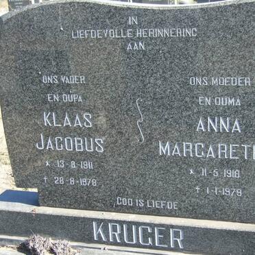 KRUGER Klaas Jacobus 1911-1978 &amp; Anna Margaretha 1918-1979