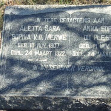 MERWE Aletta Sara Sophia, van der 1907-1922 :: DU PLESSIS Anna Sophia 1907-1922
