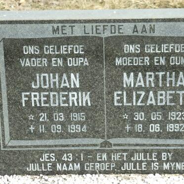 ? Johan Frederik 1915-1994 &amp; Martha Elizabeth 1923-1992