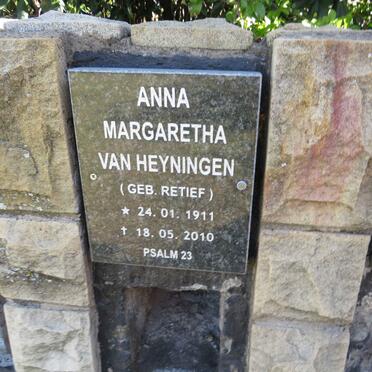 HEYNINGEN Anna Margaretha, van nee RETIEF 1911-2010