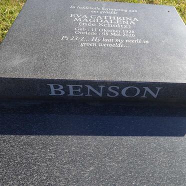 BENSON Eva Cathrina Magdalena nee SCHOLTZ 1928-2020