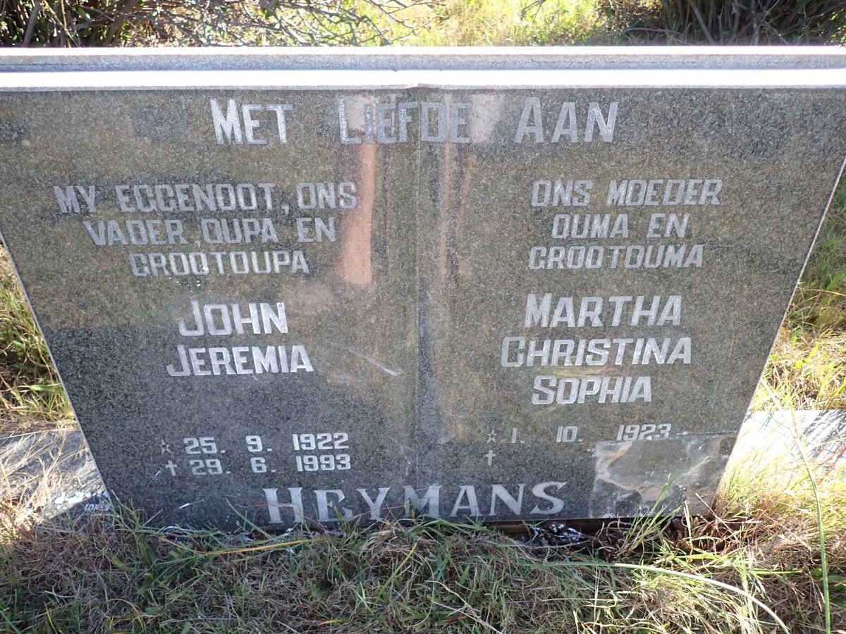 HEYMANS John Jeremia 1922-1993 & Martha Christina Sophia 1923-
