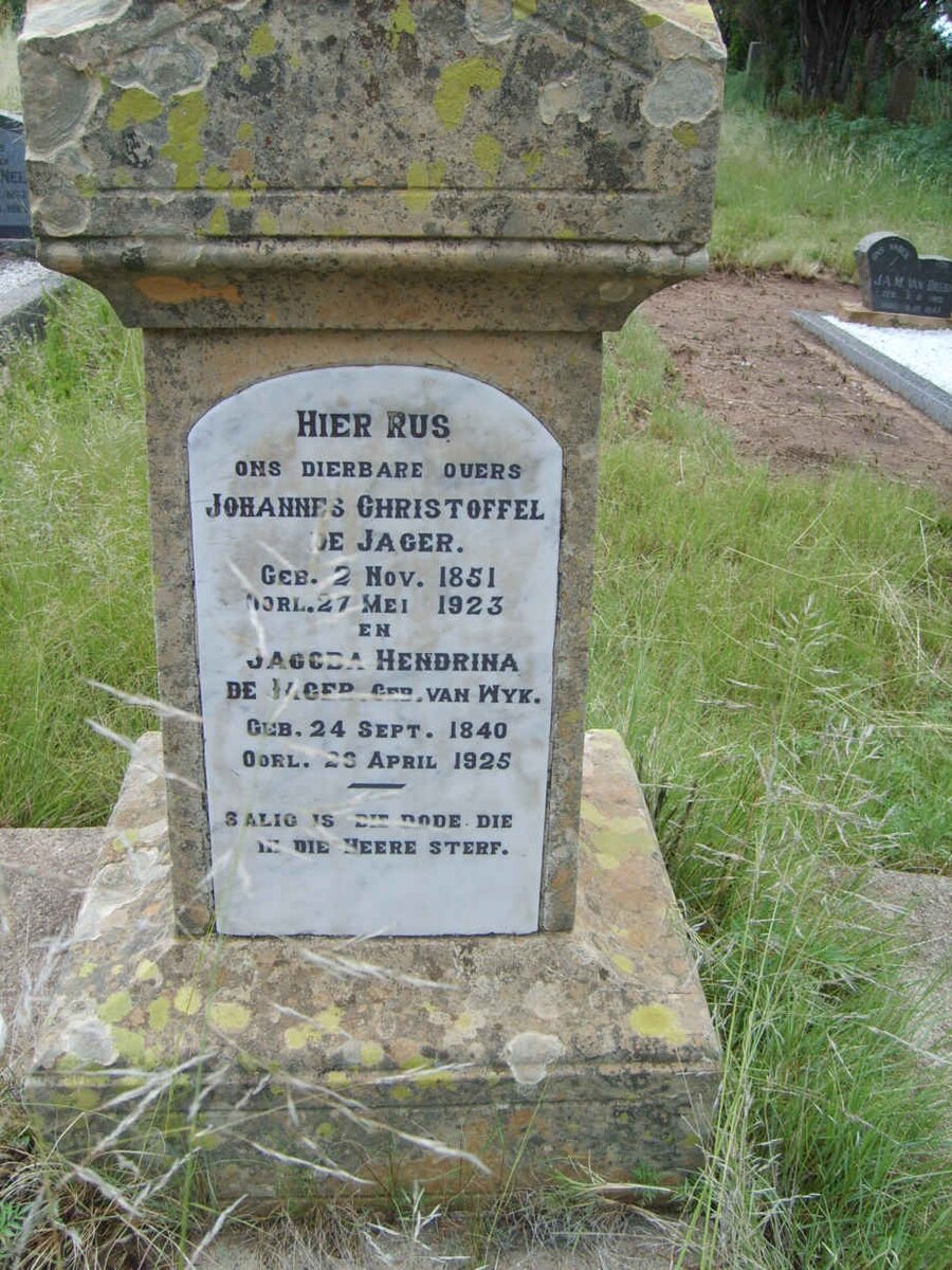 JAGER Johannes Christoffel, de 1851-1923 &amp; Jacoba Hendrina VAN WYK  1840-1925