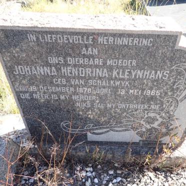 KLEYNHANS Johanna Hendrina nee VAN SCHALKWYK 1878-1965