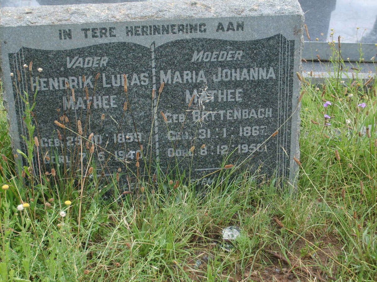 MATHEE Hendrik Lukas 1859-1940 &amp; Maria Johanna BRYTENBACH 1867-1950