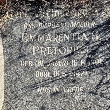 PRETORIUS Emmarentia H. nee DE JAGER 1901-1942