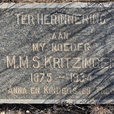 KRITZINGER M.M.S. 1875-1934