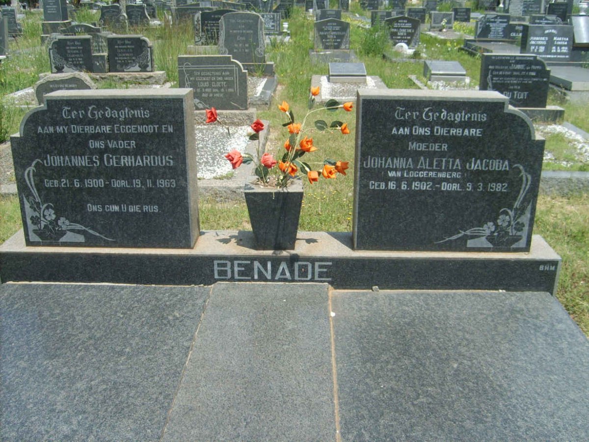 BENADE Johannes Gerhardus 1900-1963 &amp; Johanna Aletta Jacoba VAN LOGGERENBERG 1902-1982